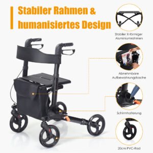 Andador médico dobrável de alumínio leve para idosos - Preto