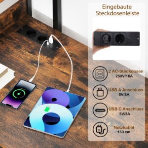 Mesa com estação de carregamento e estante aberta, mesa de computador, mesa de escritório, mesa para PC marrom