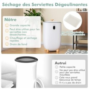 Balde aquecedor de toalhas portátil de 35 litros com desligamento automático, temporizador de 20 a 90 minutos e modo de secagem de 2 a 5 horas, branco.