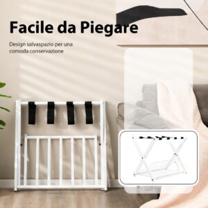 Conjunto de 2 suportes para malas, bagageiro dobrável com design de 2 níveis, branco