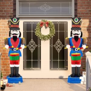 Soldado Quebra-Nozes de 184 cm com Chapéu e Espada, Decoração de Natal 3D com 110 Luzes LED Brancas Quentes.