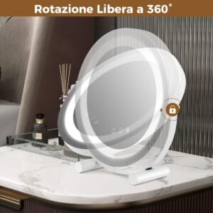 Espelho de maquilhagem com Ø 30 cm, intensidade regulável, iluminação, interruptor tátil e função de memória.