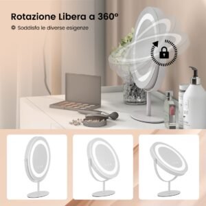 Espelho de maquilhagem com 25 cm de diâmetro e iluminação LED regulável em 3 cores (branco).