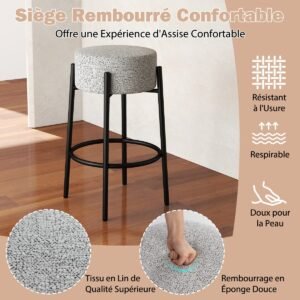 Banqueta alta com assento de 68 cm, banqueta estofada para balcão com apoio para os pés.