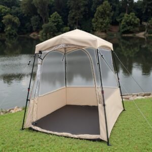 Tenda esportiva dobrável com bolsa de transporte, tenda bolha portátil de PVC transparente para pesca e camping, 160 cm, marrom.