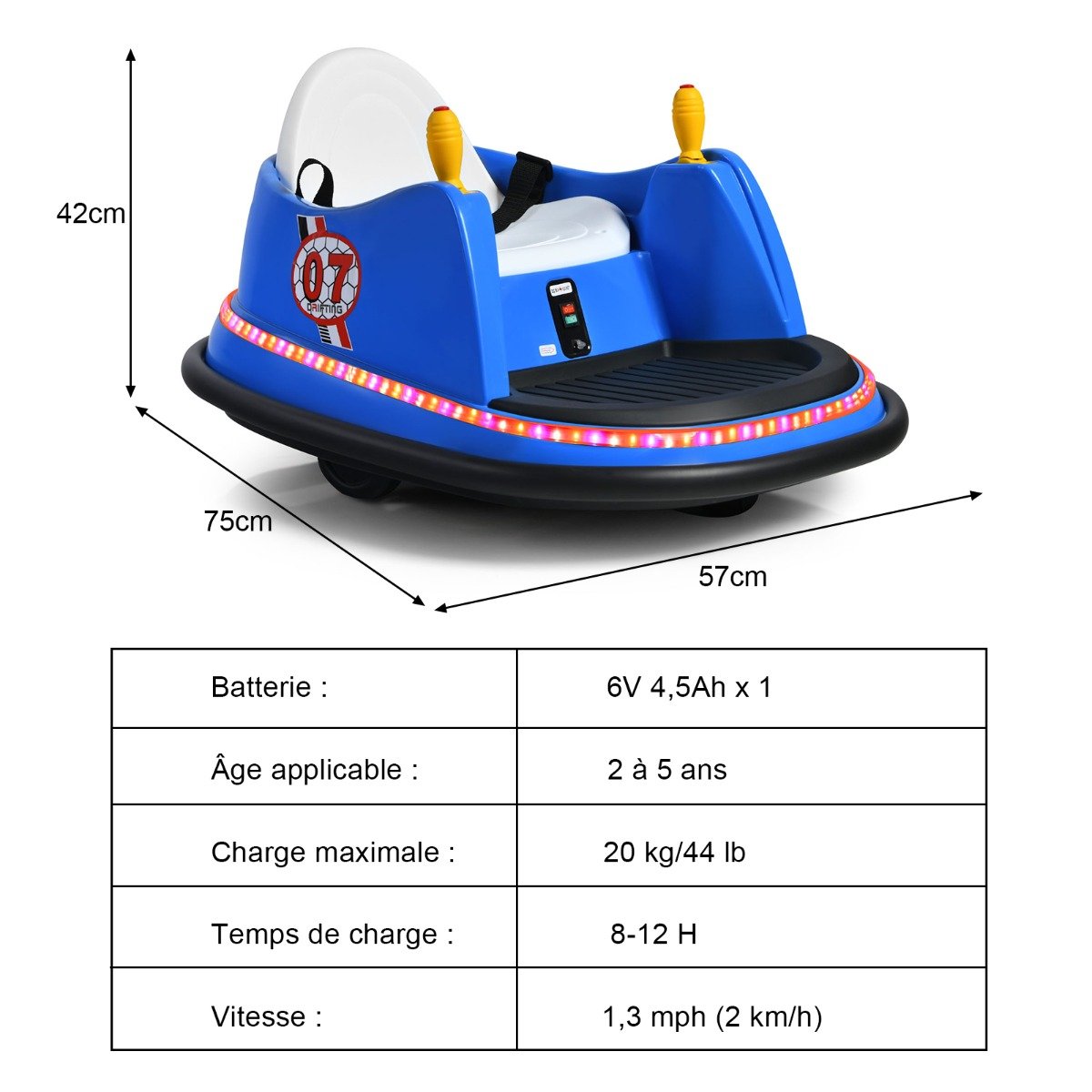 Carrinho de bate-bate infantil com giro de 360 graus, dimensões 57 x 75 x 42 cm, azul. - Image 2
