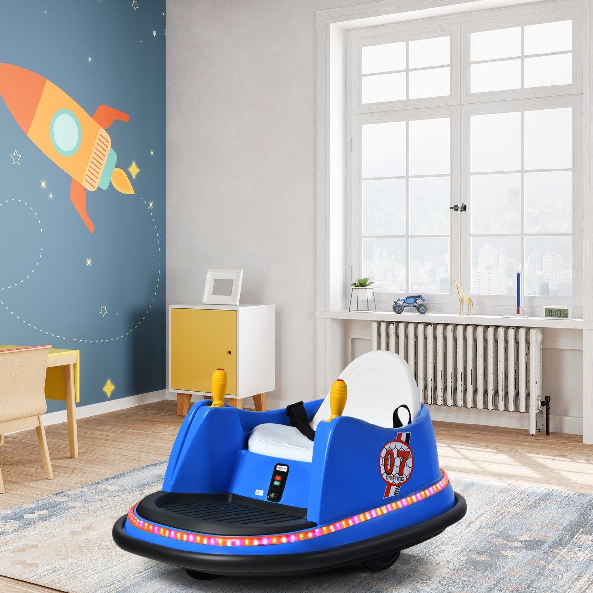 Carrinho de bate-bate infantil com giro de 360 graus, dimensões 57 x 75 x 42 cm, azul. - Image 3