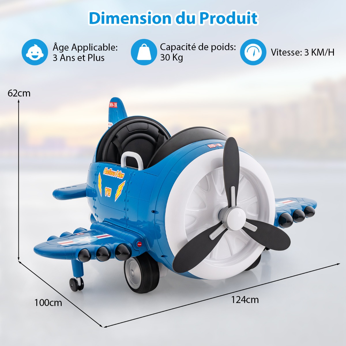 Carrinho elétrico infantil com design de avião. Avião elétrico infantil com controle remoto. Azul. - Image 2