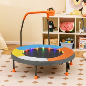 Cama elástica infantil de 90 cm de diâmetro com iluminação LED, alça e bolsa de transporte. Mini cama elástica para jardim.