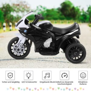 Motocicleta infantil 6V, veículo infantil 6V com música, 66 x 37 x 44,5 cm, preto e branco