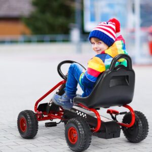 Carrinho elétrico infantil de 4 rodas com pedal e assento ajustável - Vermelho