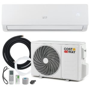 Ar-condicionado Mini Split de 9000 BTU (2,6 kW) com classificação energética A++ e bomba de calor para ambientes de até 42 m², na cor branca.