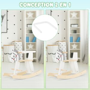 Cavalo de balanço de madeira com cercas e encosto removíveis - Branco