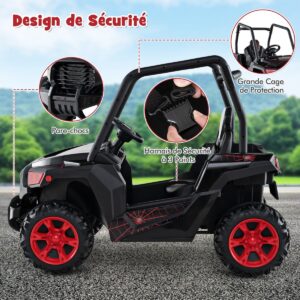 Carrinho Elétrico Infantil com Controle Remoto 2.4G, Veículo Elétrico UTV 24V para Crianças a partir de 3 Anos, Preto