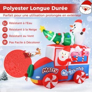 Decoração de Natal inflável de 177 cm com LED: Papai Noel em um carro e boneco de neve.