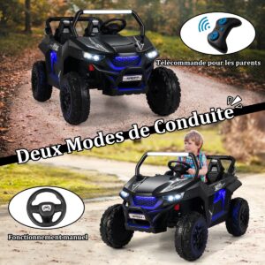 Carrinho infantil, veículo off-road móvel com 2 assentos e controle remoto, 118 x 74 x 71 cm, preto
