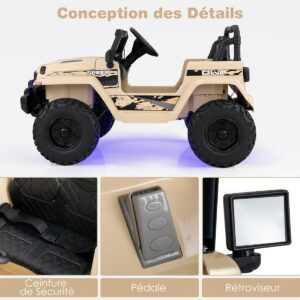 Carrinho Elétrico Infantil 12V/7Ah com Controle Remoto 2.4G, 2 Motores, MP3, USB, Buzina, Velocidade Máxima de 6km/h, Indicado para Crianças de 3 a 8 Anos, Cor Cáqui