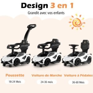 Carrinho de passeio infantil 3 em 1 licenciado Lamborghini Ride - Branco