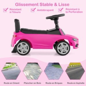 Carrinho de brinquedo Mercedes-Benz licenciado, com volante e espaço para guardar objetos, rosa.