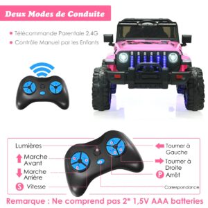 Caminhãozinho infantil elétrico a bateria com 2 lugares, 114 x 78 x 67 cm, rosa