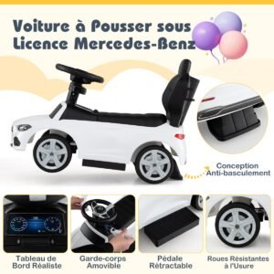 Carrinho de passeio 3 em 1 com capota ajustável e barra de direção - Branco