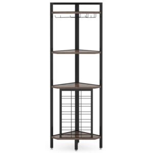 Tribesigns garrafeira de canto com 4 níveis, suporte para copos e prateleiras de arrumação