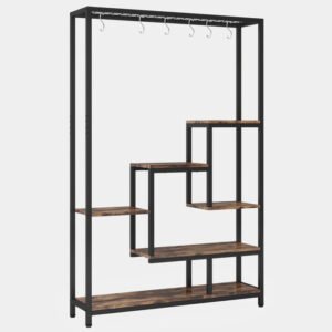 Tribesigns prateleira grande com 6 ganchos em S, de 180 cm, castanho rústico e preto
