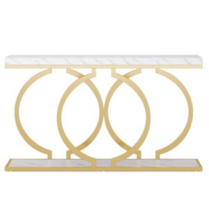 Tribesigns mesa consola c/ estrutura geométrica em metal, imitação de mármore branco e dourado