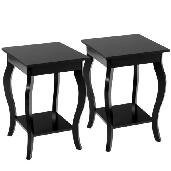 Conjunto de 2 mesas laterais/de cabeceira com prateleira - Preto
