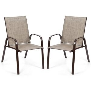 Conjunto de 2 Cadeiras de Jantar para Área Externa com Apoio de Braço - Cinza