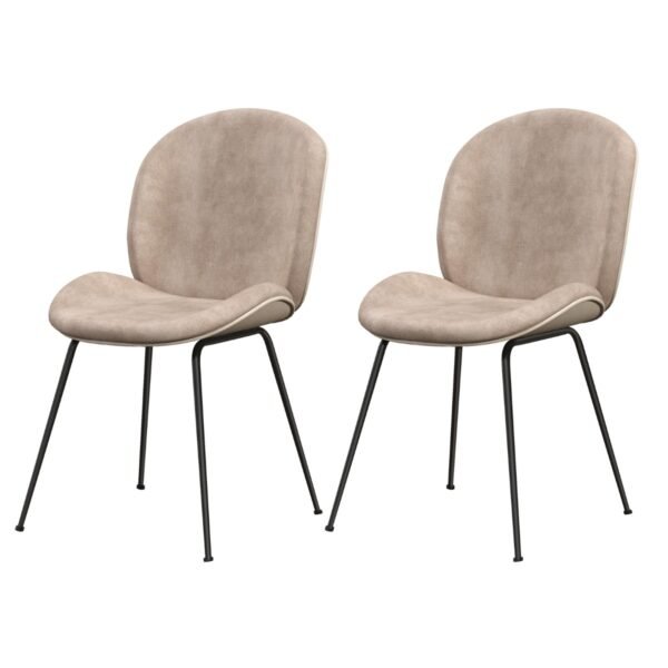 Conjunto de 2 cadeiras de jantar sem braços com base de metal e assento acolchoado - Cor café