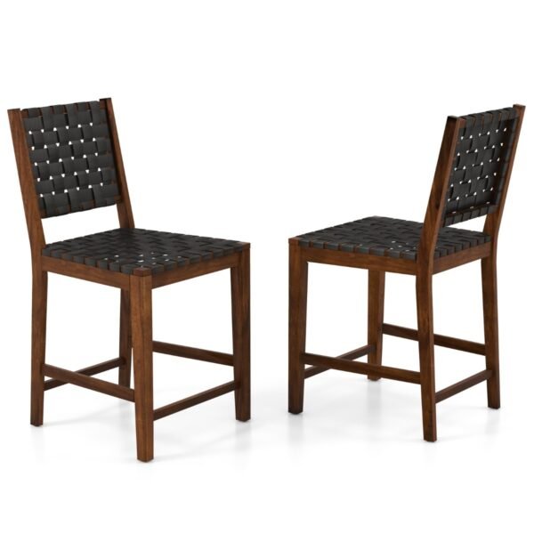 Conjunto de 2 banquetas de bar em tecido trançado com tiras em couro sintético PU - Preto