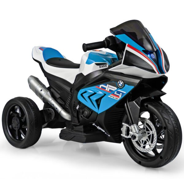 Motocicleta infantil elétrica recarregável de 3 rodas com música, 82,5 x 42 x 54 cm, azul.