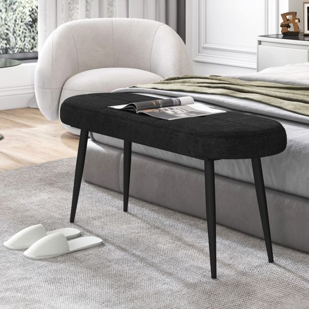 Banco otomano de 113 cm com almofada acolchoada de esponja para hall de entrada e sala de estar - cinza - Image 3