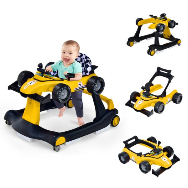 Andador 4 em 1 dobrável para bebês, amarelo.