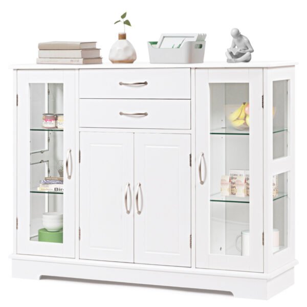 Aparador Buffet com 2 Gavetas e 3 Armários para Cozinha e Sala de Estar - Branco