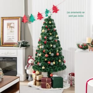 Árvore de Natal de fibra óptica de 180 cm, árvore de decoração festiva com galhos de PVC, luzes LED e flocos de neve