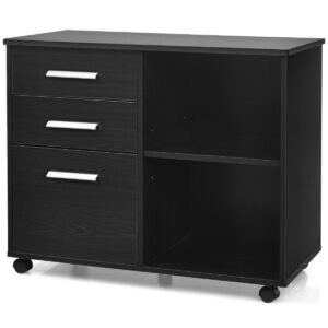 Armário de Arquivo Lateral Móvel com 3 Gavetas e Suporte para Impressora - Preto