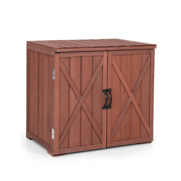Armário de armazenamento externo de madeira com portas duplas, 2,5 x 2 pés - Marrom