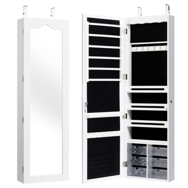 Espelho de parede/porta com 5 LEDs para joias - Branco