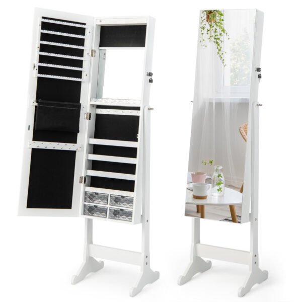 Armário de joias independente de corpo inteiro com luzes - Branco