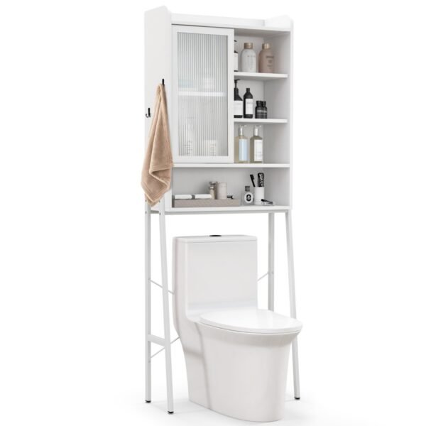 Armário para banheiro com porta de acrílico deslizante e prateleiras ajustáveis, 63 x 29 x 170 cm, branco