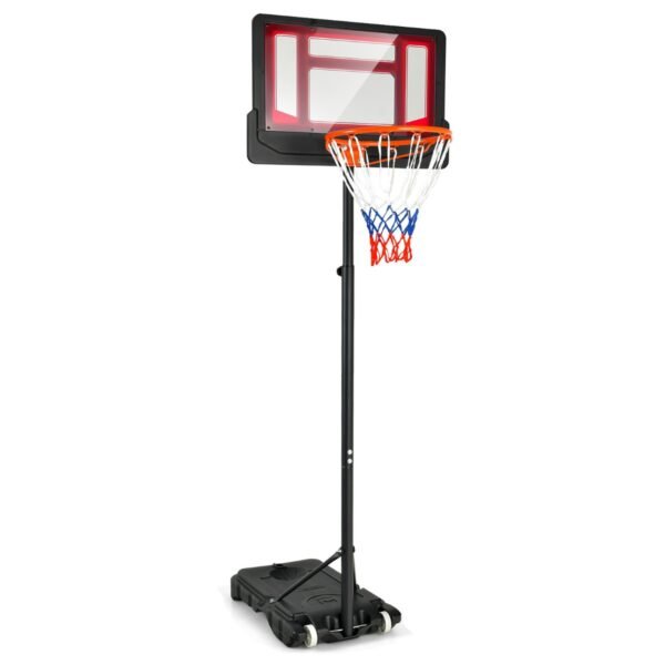Cesta de basquete portátil de 1,3 a 2,5 metros com altura ajustável e rodas - Vermelha