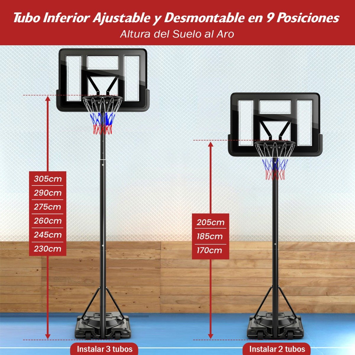 Cesta de basquete portátil com altura ajustável em 9 posições. - Image 3