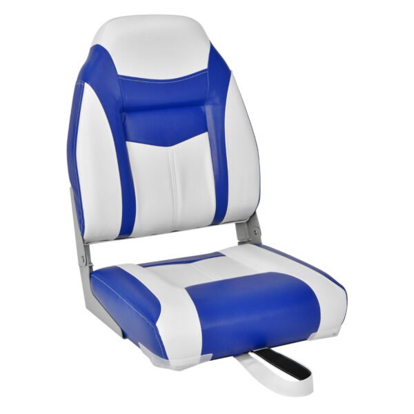 Assentos dobráveis ​​de barco com encosto alto, almofada de espuma azul e branca e dobradiças flexíveis - Azul