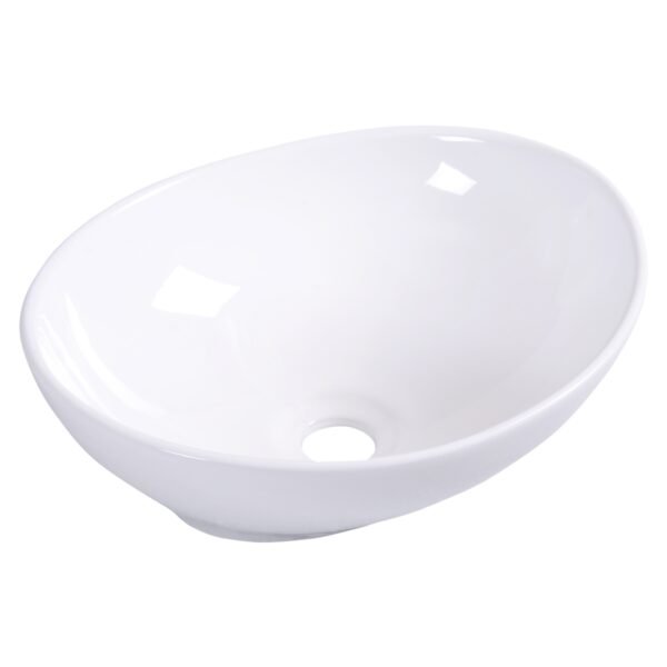 Bacia oval de cerâmica para lavar as mãos, ideal para bancada de banheiro.