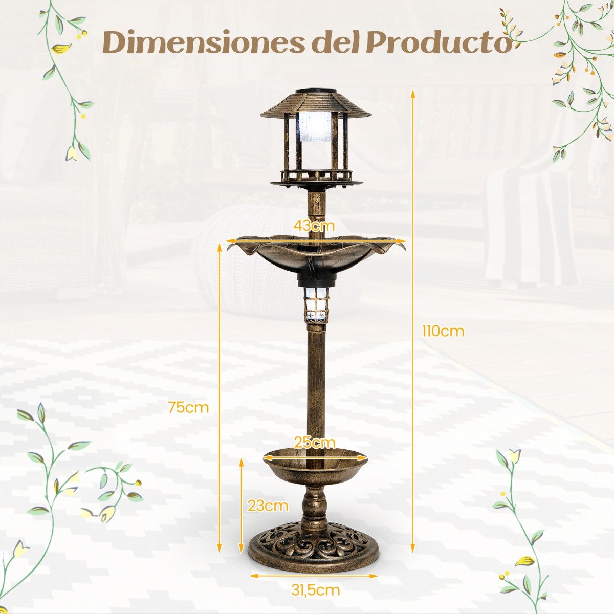 Conjunto antigo de bebedouro e comedouro para pássaros com iluminação e 2 lâmpadas solares - Antigo - Image 3