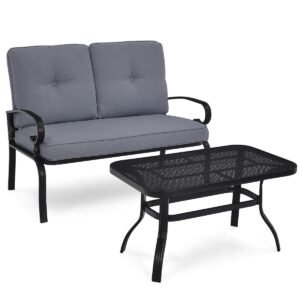 Balanço de pátio para 2 pessoas com planador resistente às intempéries e cobertura ajustável - bege