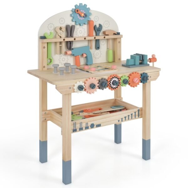 Bancada de ferramentas de brinquedo infantil com acessórios realistas