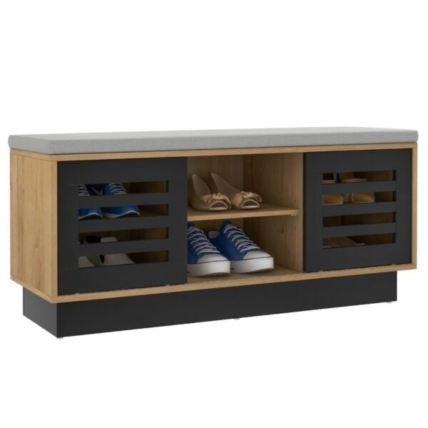 Banco para sapatos com 6 compartimentos de armazenamento e 3 prateleiras ajustáveis ​​- Cor natural